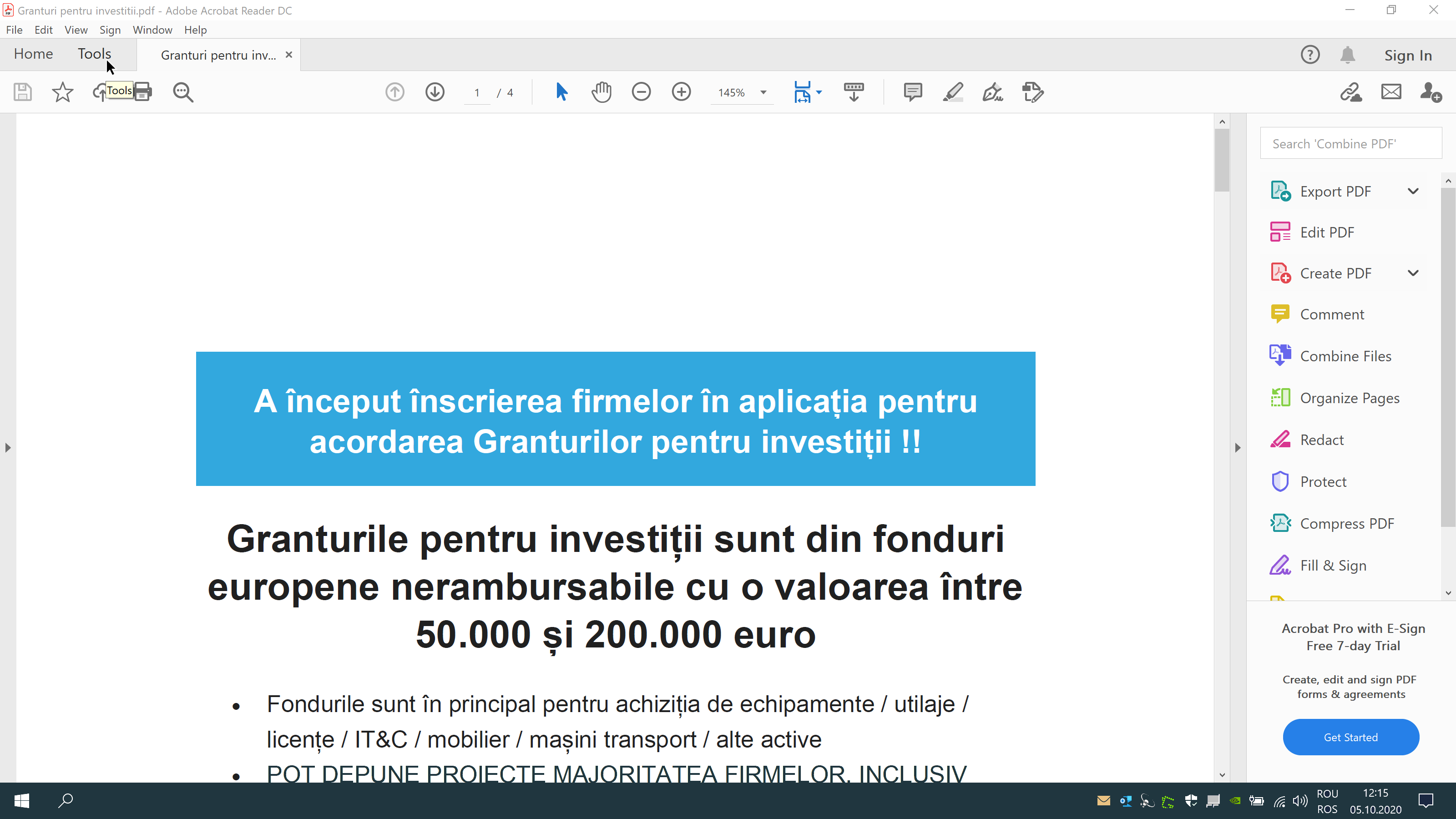 Deschide documentul cu Adobe Reader